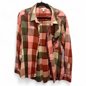 Time and Tru Red, pink and Green Casual Button Down Shirt